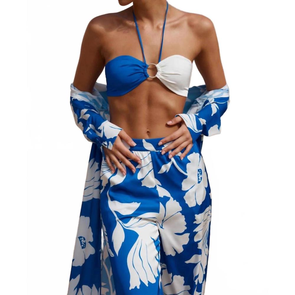 NEW LISA MARIE FERNANDEZ height of horizon bandeau top in blue/ white